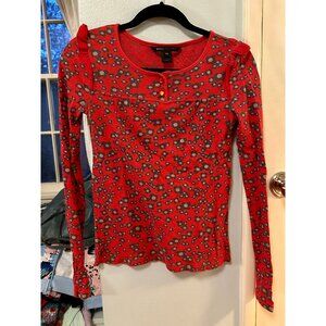 MARC by MARC JACOBS XS cute red floral waffle weave thermal top ruffle shoulder